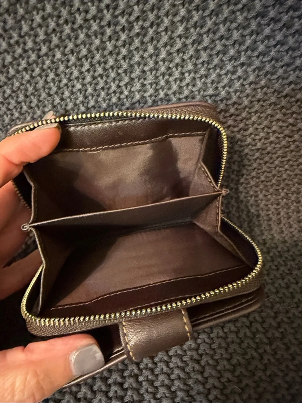 Coach Brown Signature Compact Card Zip Wallet